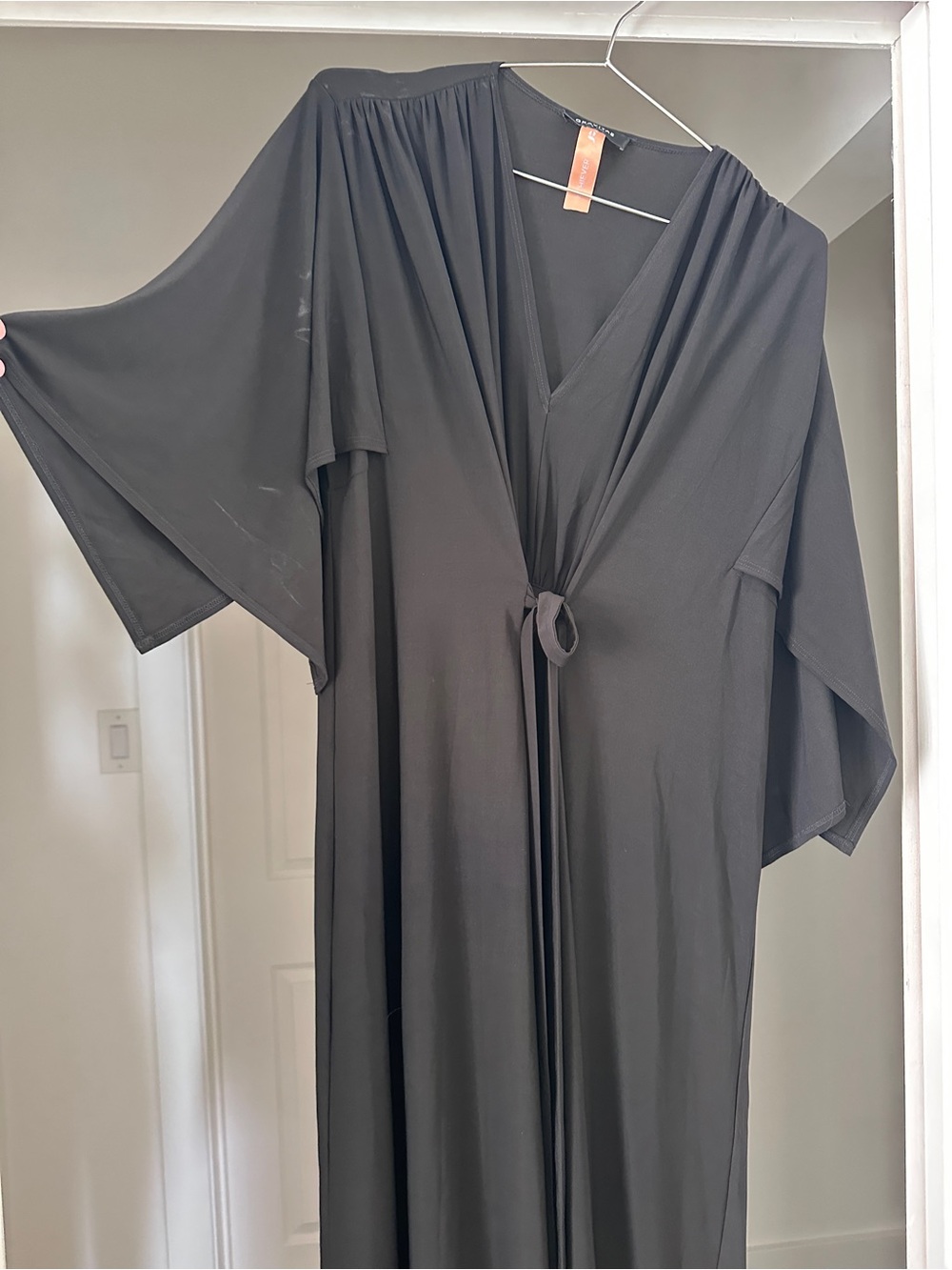 Avita Black Maxi Kimono Tie-Front Dress